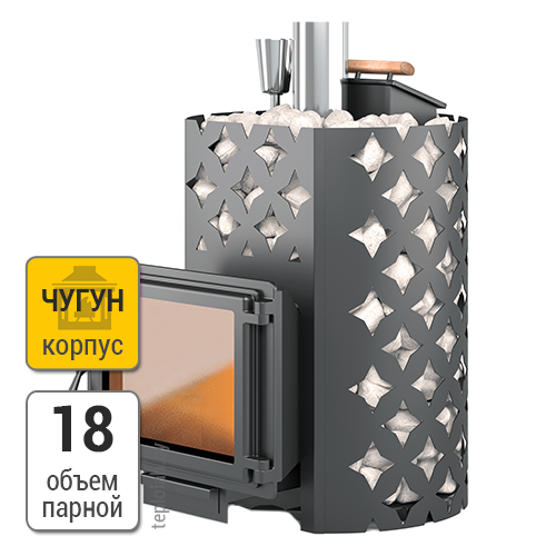 Этна 18 (Панорама) ЗК печь банная чугунная с панорамым стеклом