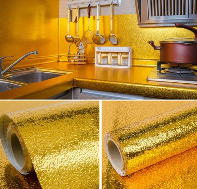 Чудо-пленка алюминиевая фольга -  (60смх3м) Маслозащитная и огнестойкая Золото