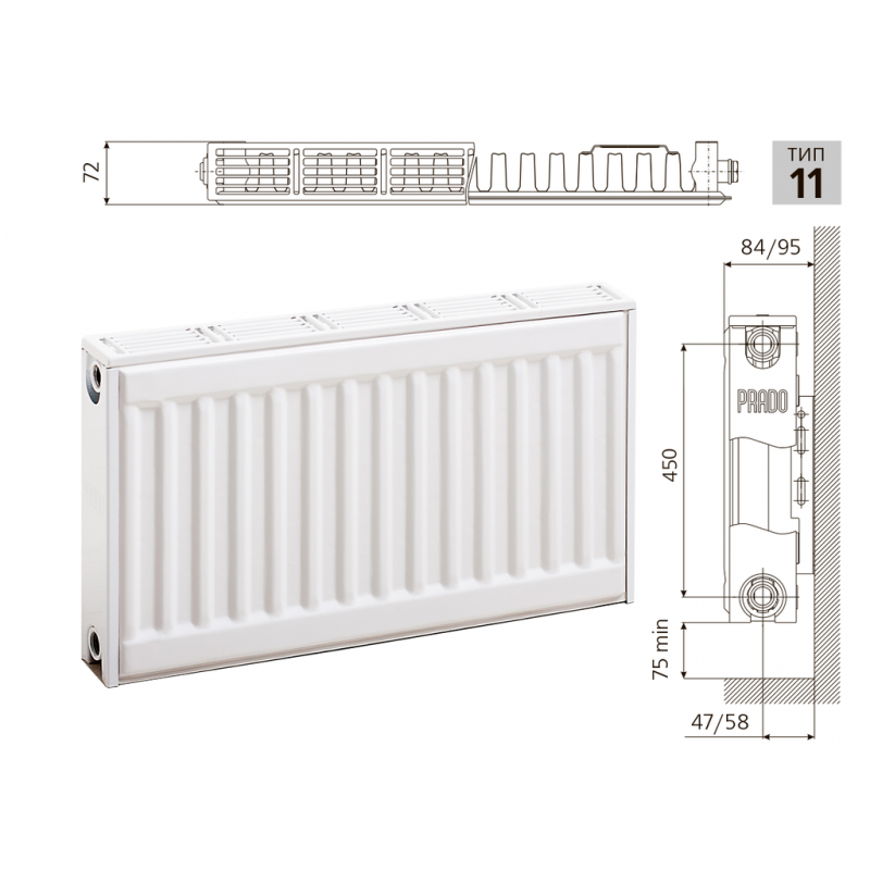 Радиатор стальной PRADO CLASSIC 11 тип 500х400 (боковое подключение), РФ