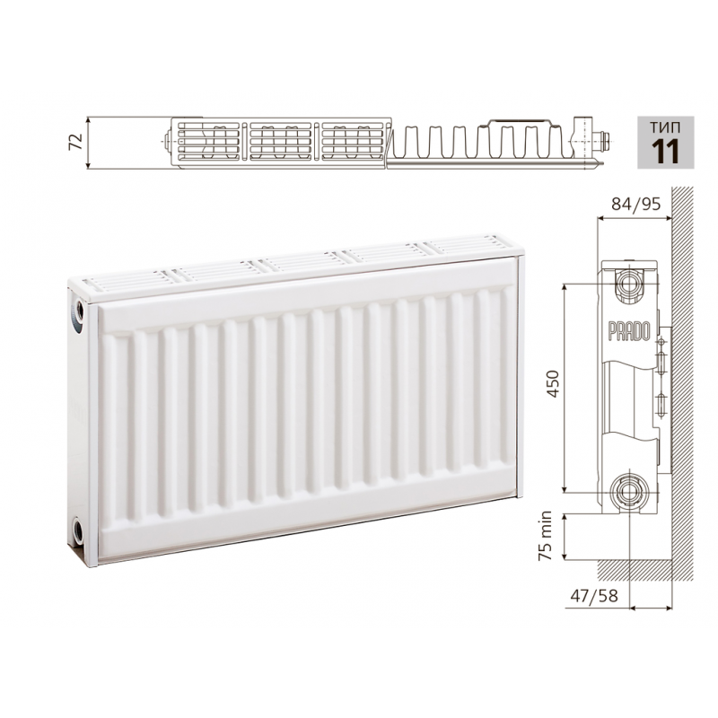 Радиатор стальной PRADO CLASSIC 11 тип 500х1800 (боковое подключение), РФ