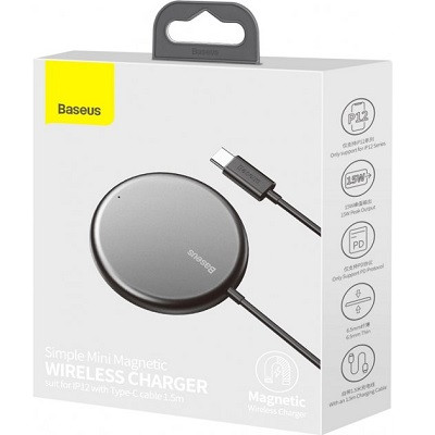 Беспроводное зарядное устройство Baseus WXJK-F01 Simple Mini Magnetic Wireless Charger магнитное (для iPhone - фото 8 - id-p172277903