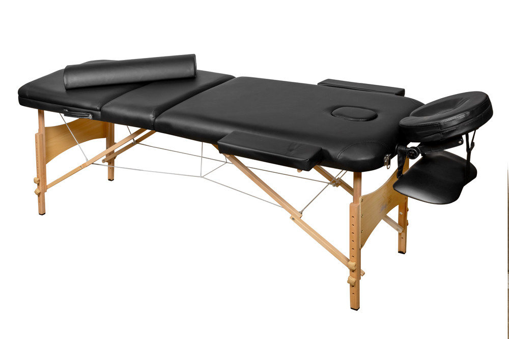 Массажный стол 3-х секционный деревянный BodyFit (185x60) черный