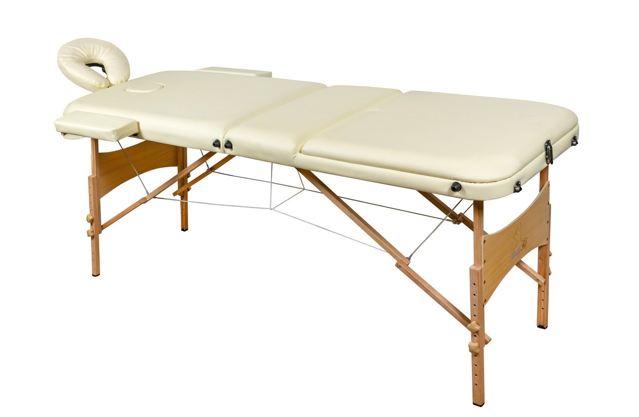 Массажный стол 3-х секционный деревянный BodyFit (185x60) бежевый - фото 1 - id-p172291304