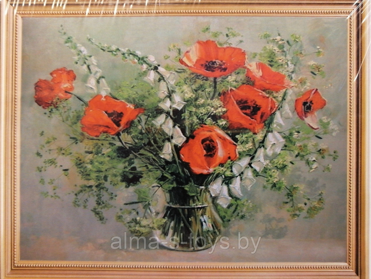 Алмазная мозаика "Маки" 40 * 50, на подрамнике, полная выкладка