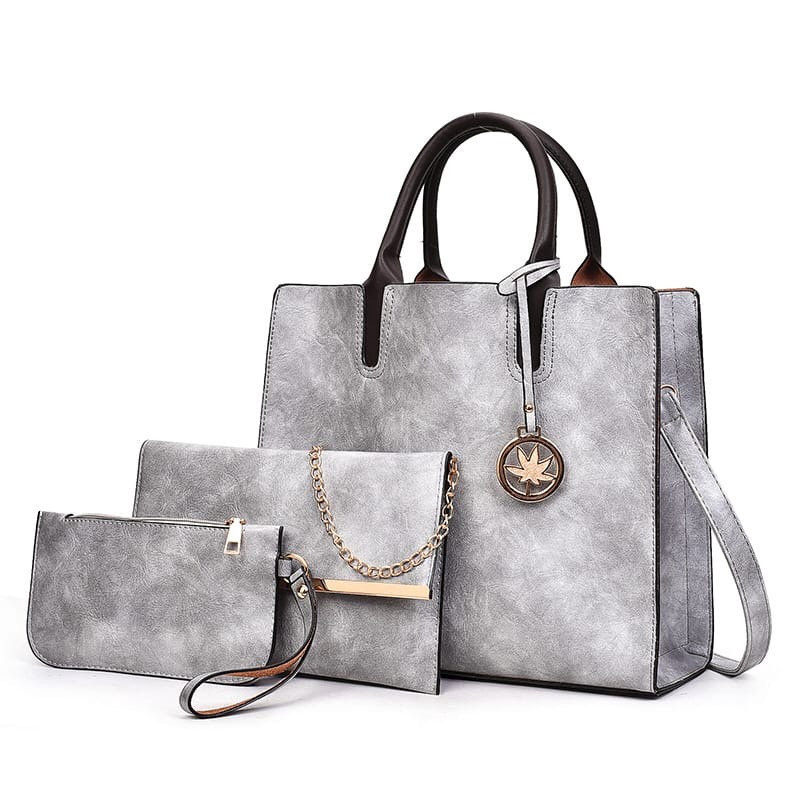 Набор женских  сумок 3 в 1 ( сумка, клатч, клатч-кошелек) серый