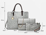 Набор женских  сумок 3 в 1 ( сумка, клатч, клатч-кошелек) серый, фото 2
