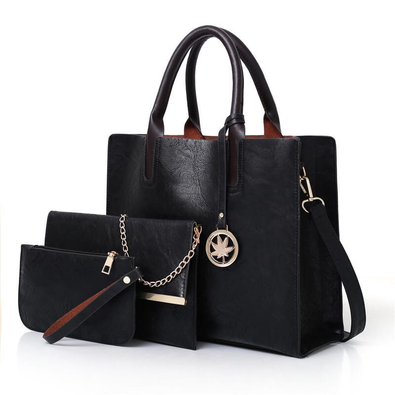 Набор женских  сумок 3 в 1 ( сумка, клатч, клатч-кошелек) черный