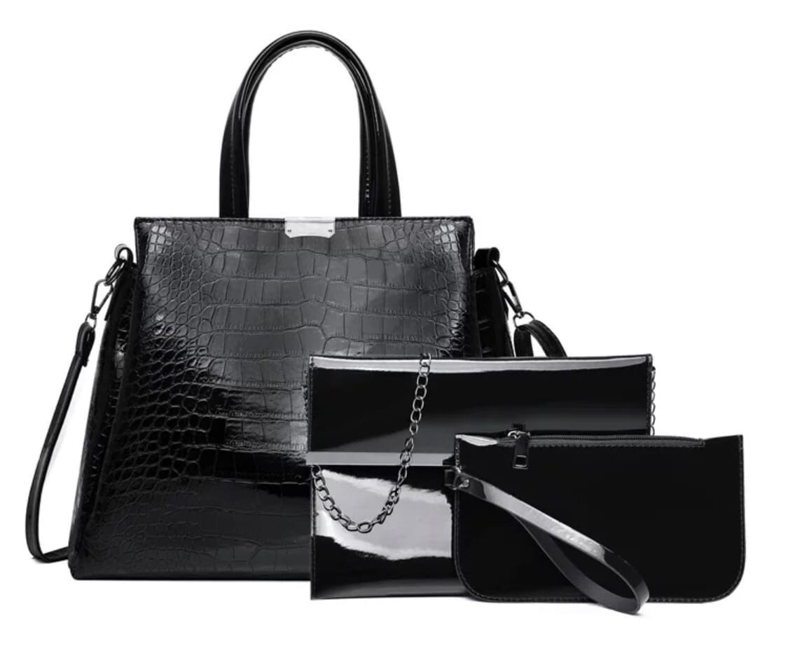 Набор женских сумок 3 в 1 ( сумка, клатч, клатч-кошелек) черный - фото 1 - id-p172322559