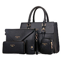 Набор женских сумок 5 в 1 ( сумка, клатч, кошелек, сумка-брелок с креплением, визитница ) черный