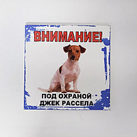 Табличка "Внимание! Под охраной джек рассела" №22 (17,5*17 см)