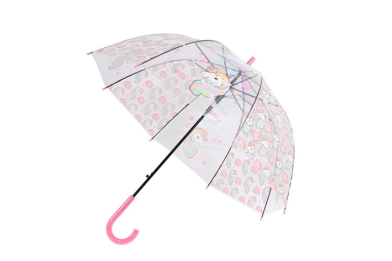 Зонт прозрачный «ЕДИНОРОГ» Розовый - фото 1 - id-p172328533