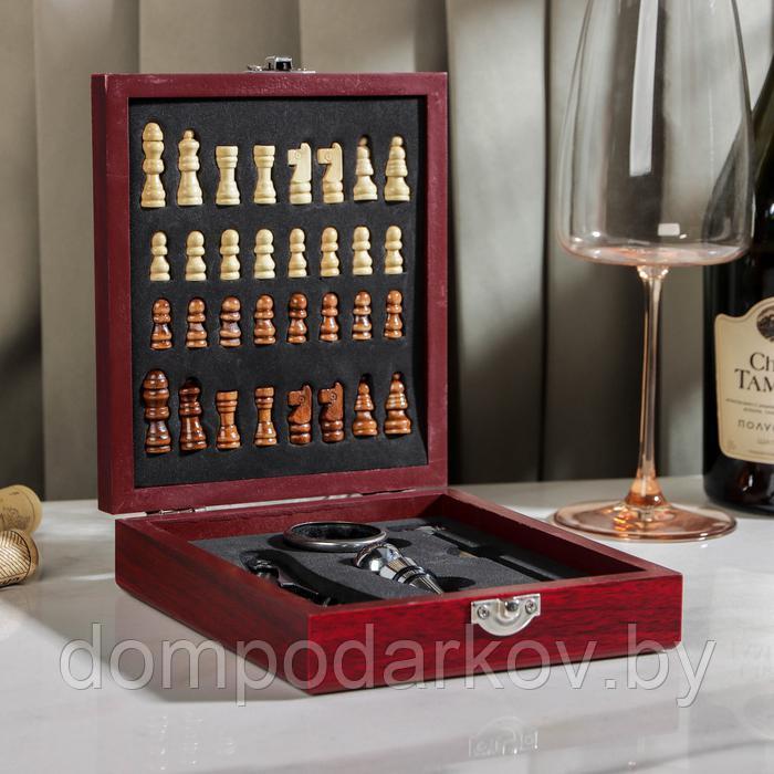 Набор для вина, 4 предмета: термометр, кольцо, открывашка, пробка, шахматы в комплекте - фото 2 - id-p172342213