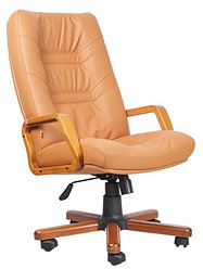 Кресло МИНИСТР на деревянной крестовине для работы дома и в офисе, MINISTER Extra в натуральной коже SPLIT