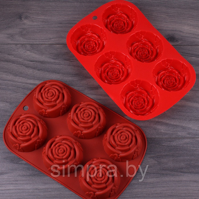 Форма для муссовых десертов Роза 24×16 см, 6 ячеек - фото 1 - id-p172350885
