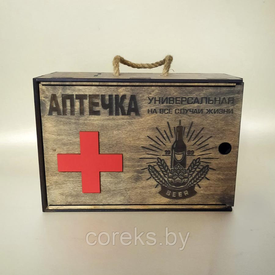 Деревянная коробка для алкоголя "Аптечка" (темная) - фото 1 - id-p172362667