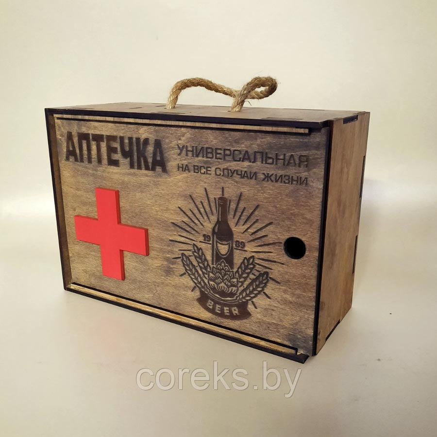 Деревянная коробка для алкоголя "Аптечка" (темная) - фото 2 - id-p172362667