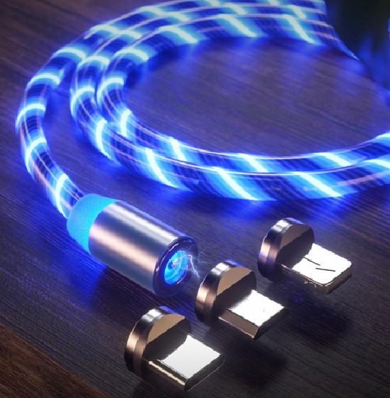 Магнитный кабель для зарядки USB 3 в 1 LED KK21S ( 4 цвета ) 2 метра - фото 4 - id-p172363499
