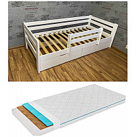 Кровать Ecodrev Классик с бортиком и ящиками (белая) + матрас Kinder 4