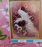 Алмазная мозаика "Белые павлины в цветах", на подрамнике, фото 2