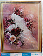 Алмазная мозаика "Белые павлины в цветах", на подрамнике