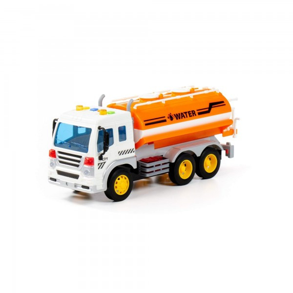 Детская игрушка автомобиль поливочный инерционный "Сити" (со светом и звуком) (оранжевый) (в коробке) арт. - фото 2 - id-p172381549