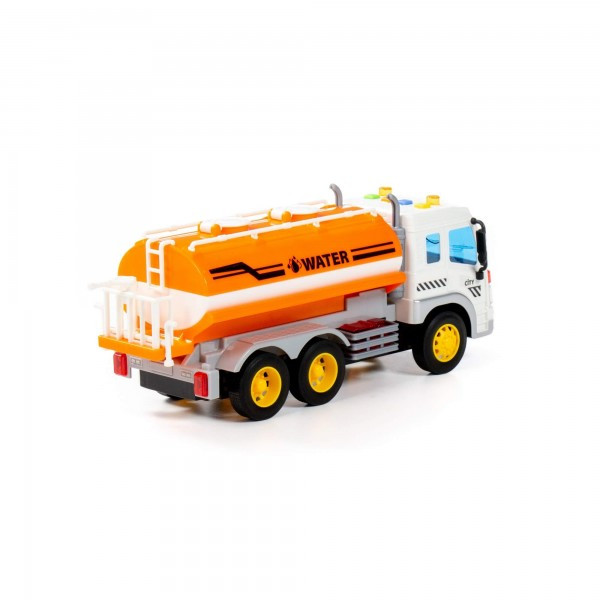 Детская игрушка автомобиль поливочный инерционный "Сити" (со светом и звуком) (оранжевый) (в коробке) арт. - фото 3 - id-p172381549