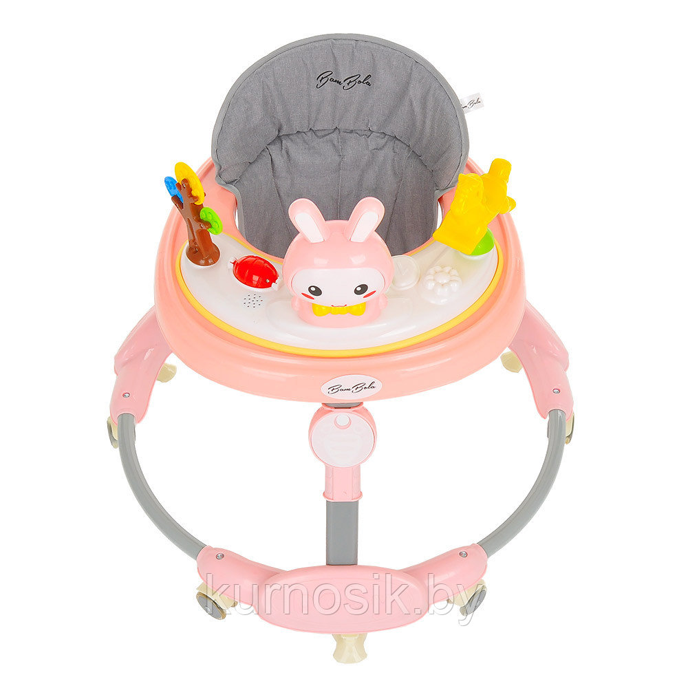 Ходунки BAMBOLA "Зайчик" (круглые), силиконовые колеса, музыкальные игрушки 630A розовые - фото 2 - id-p172382890