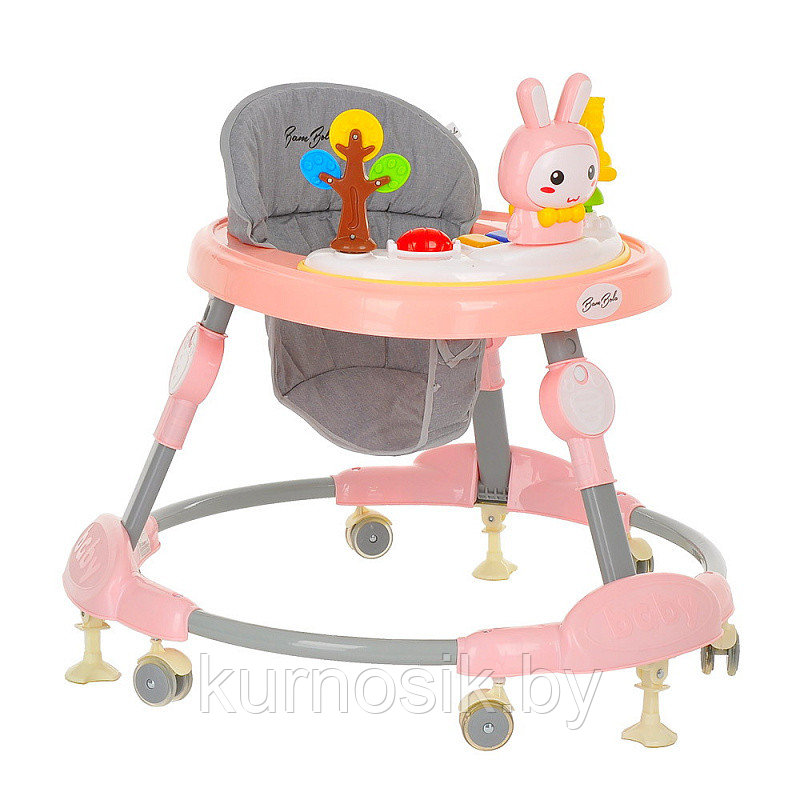 Ходунки BAMBOLA "Зайчик" (круглые), силиконовые колеса, музыкальные игрушки 630A розовые - фото 4 - id-p172382890