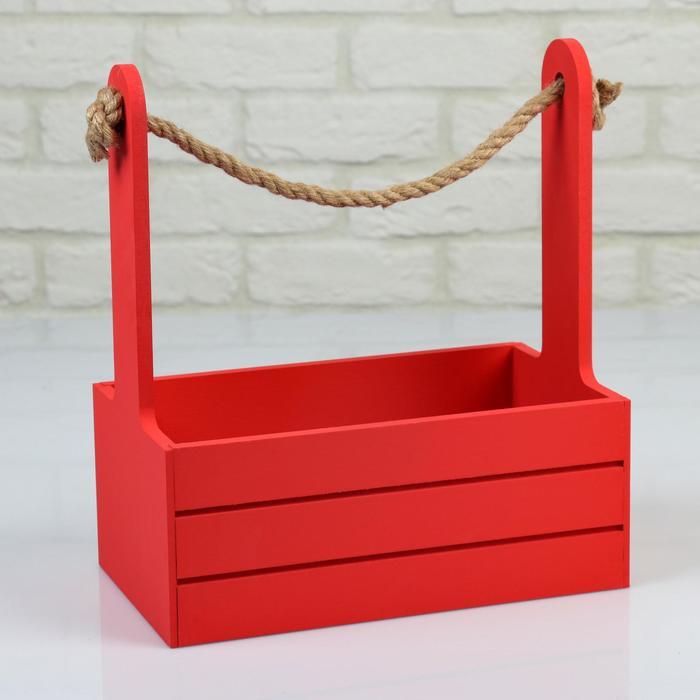 Кашпо деревянное 25.5×15×30 см "Аром", ручка канат, красное - фото 1 - id-p172346452
