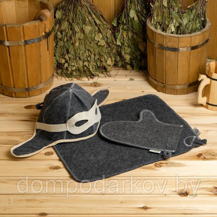 Набор для бани "Летчик" серый: шапка, коврик, рукавица - фото 1 - id-p172401285