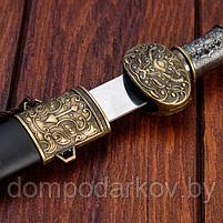 Сувенирный меч, рукоять резной металл, старое золото, ножны черн+3вставки, 40 см, фото 5