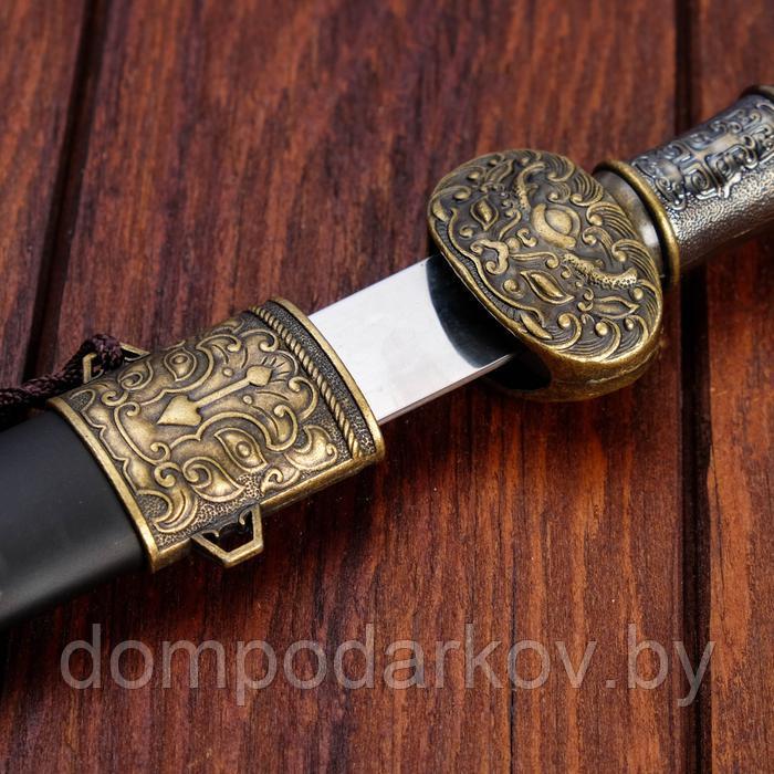 Сувенирный меч, рукоять резной металл, старое золото, ножны черн+3вставки, 40 см - фото 5 - id-p172401501