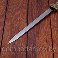 Сувенирный меч, рукоять резной металл, старое золото, ножны черн+3вставки, 40 см, фото 3