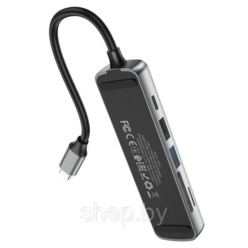 Адаптер Hoco HB24 Type-C на (HDMI+USB3.0+USB2.0+SD+TF+PD) цвет: металлик: металлик - фото 3 - id-p172403733