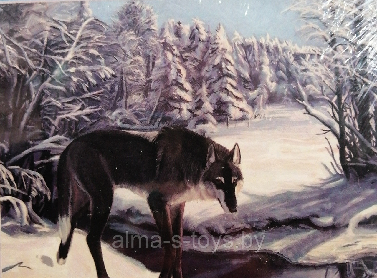 Алмазная картина на подрамнике "Волк в зимнем лесу", размер 40* 50