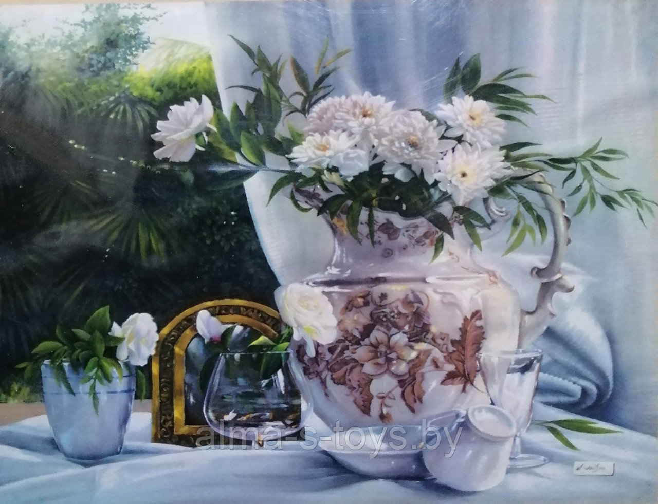Алмазная мозаика "Белые хризантемы" 40* 50, на подрамнике