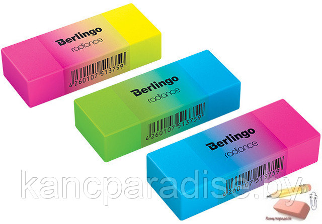 Ластик Berlingo Radiance, прямоугольный, ассорти, арт.BLc_00590