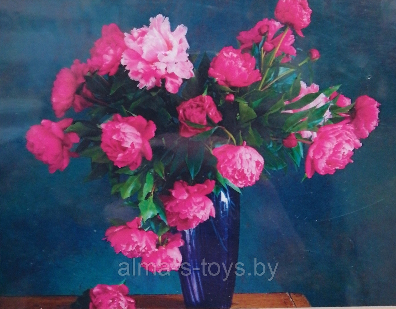 Алмазная мозаика, картина "Букет пионов в вазе", 40*50 с рамой