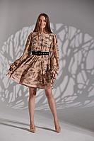 Женская осенняя шифоновая бежевая нарядная платье и ремень Amberа 179 бежевый 42р.