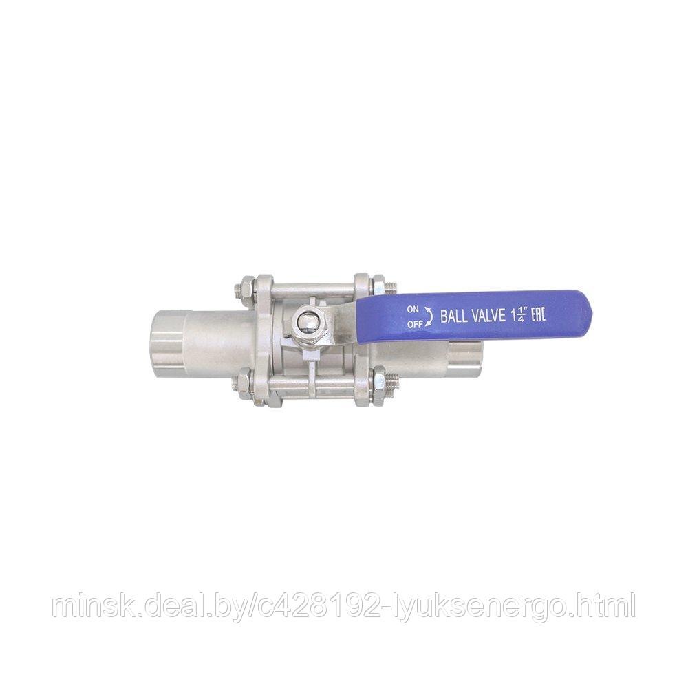 Кран AISI304 DN32 (1_1/4"), (CF8), PN40 шаровый приварной трехсоставной нержавеющий (3PC) - фото 2 - id-p172495156