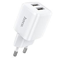 Зарядное устройство сетевое - блок питания HOCO N8, 2.4A, 2 USB, белый 556046