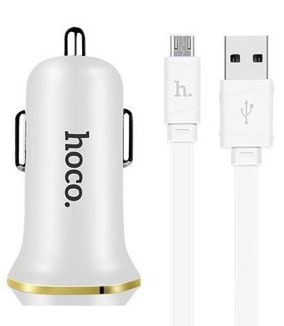 Автомобильное зарядное устройство USB HOCO Z1 с кабелем MicroUSB, 2.1A, 2 USB, белый 556051, фото 1
