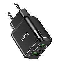 Зарядное устройство сетевое - блок питания HOCO N6, 3.0A, 2 USB, черный 556044