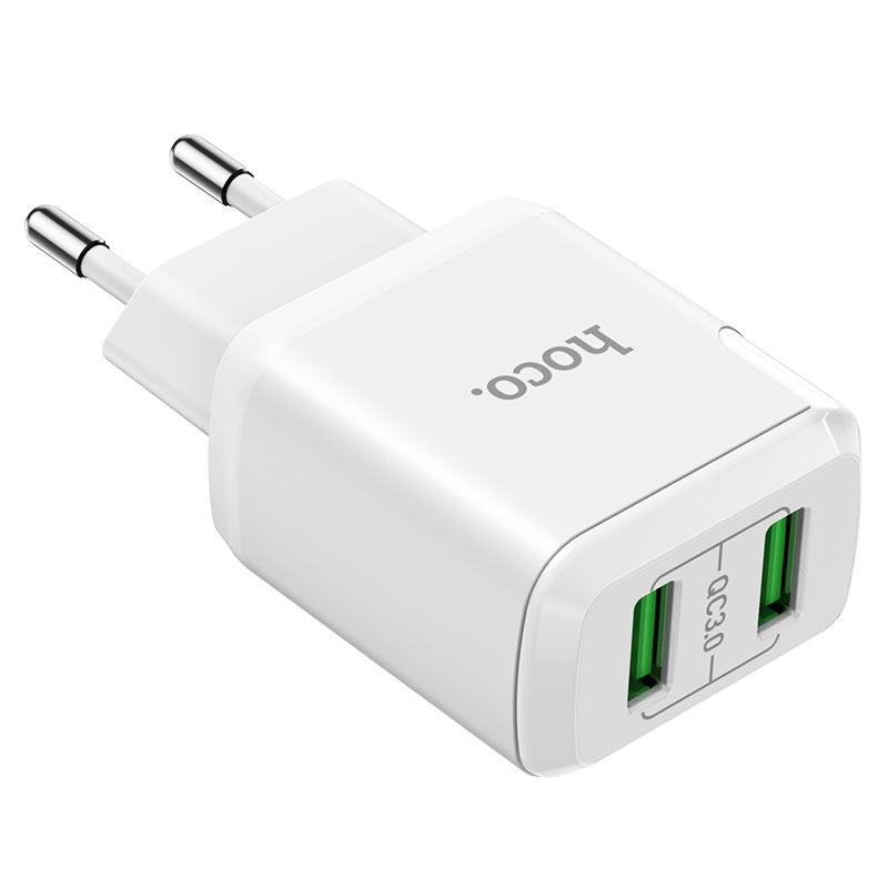 Зарядное устройство сетевое - блок питания HOCO N6, 3.0A, 2 USB, белый 556045, фото 1