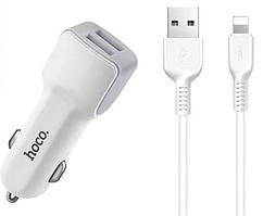 Автомобильное зарядное устройство USB HOCO Z23 с кабелем Lightning, 2.4A, 2 USB, белый 556053