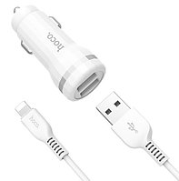 Автомобильное зарядное устройство USB HOCO Z27 с кабелем Lightning, 2.4A, 2 USB, белый 556056