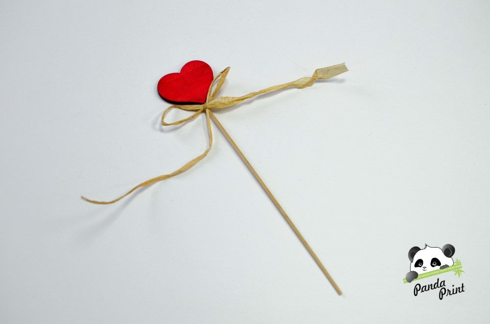 Сердце деревянное с бантиком на палочке
