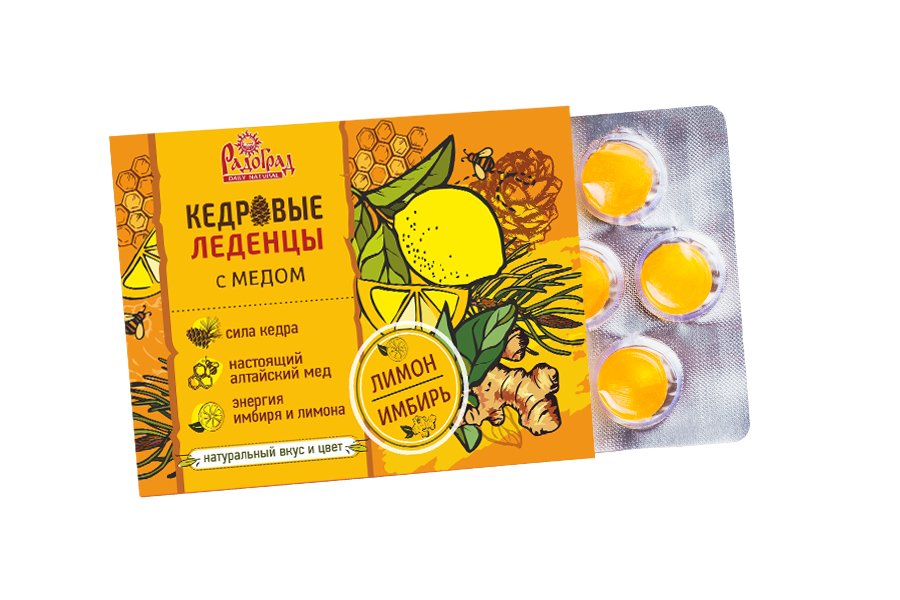 Леденцы медово-кедровые "Радоград" с лимоном и имбирем, 6 шт