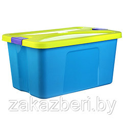 Контейнер-ящик детский для хранения игрушек пластмассовый "Секрет" 45л, 60х40х30см, с крышкой, бирюзовый