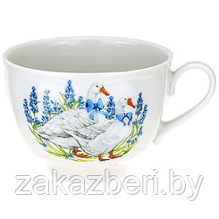 Чашка чайная фарфоровая "Гуси" 275мл, д9см, h7см, форма "Гранатовый" (Россия)